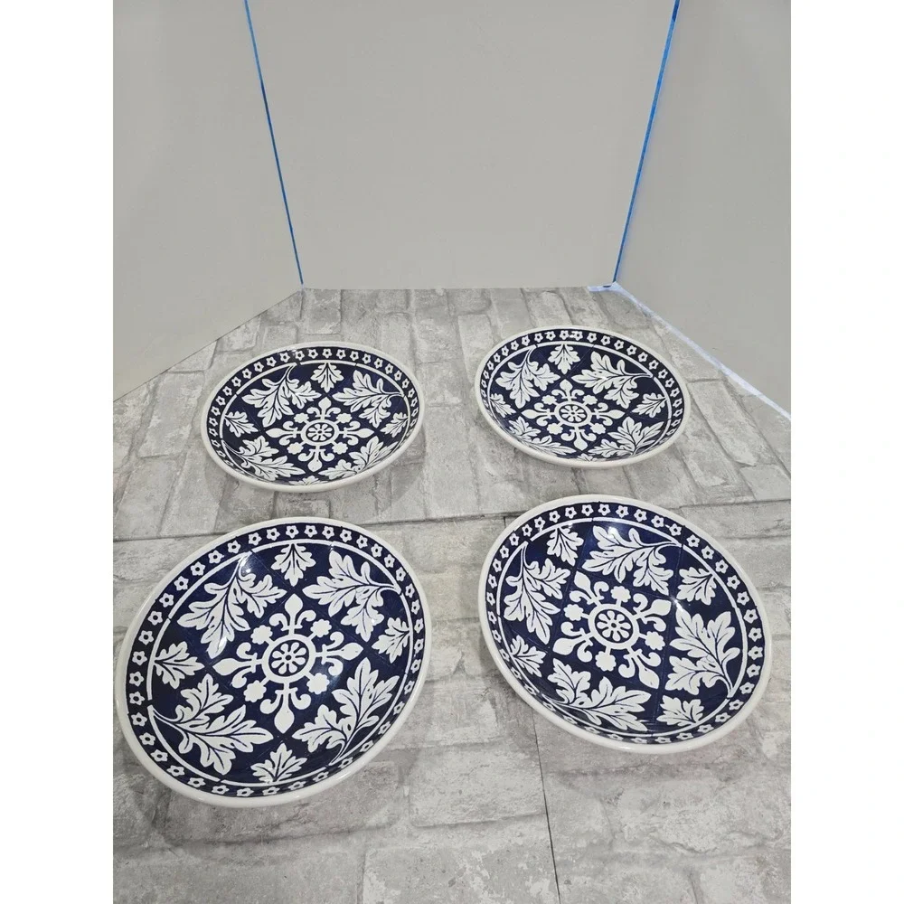 Williams Sonoma 4 Pc Blue White Tile Pasta Bowls 10